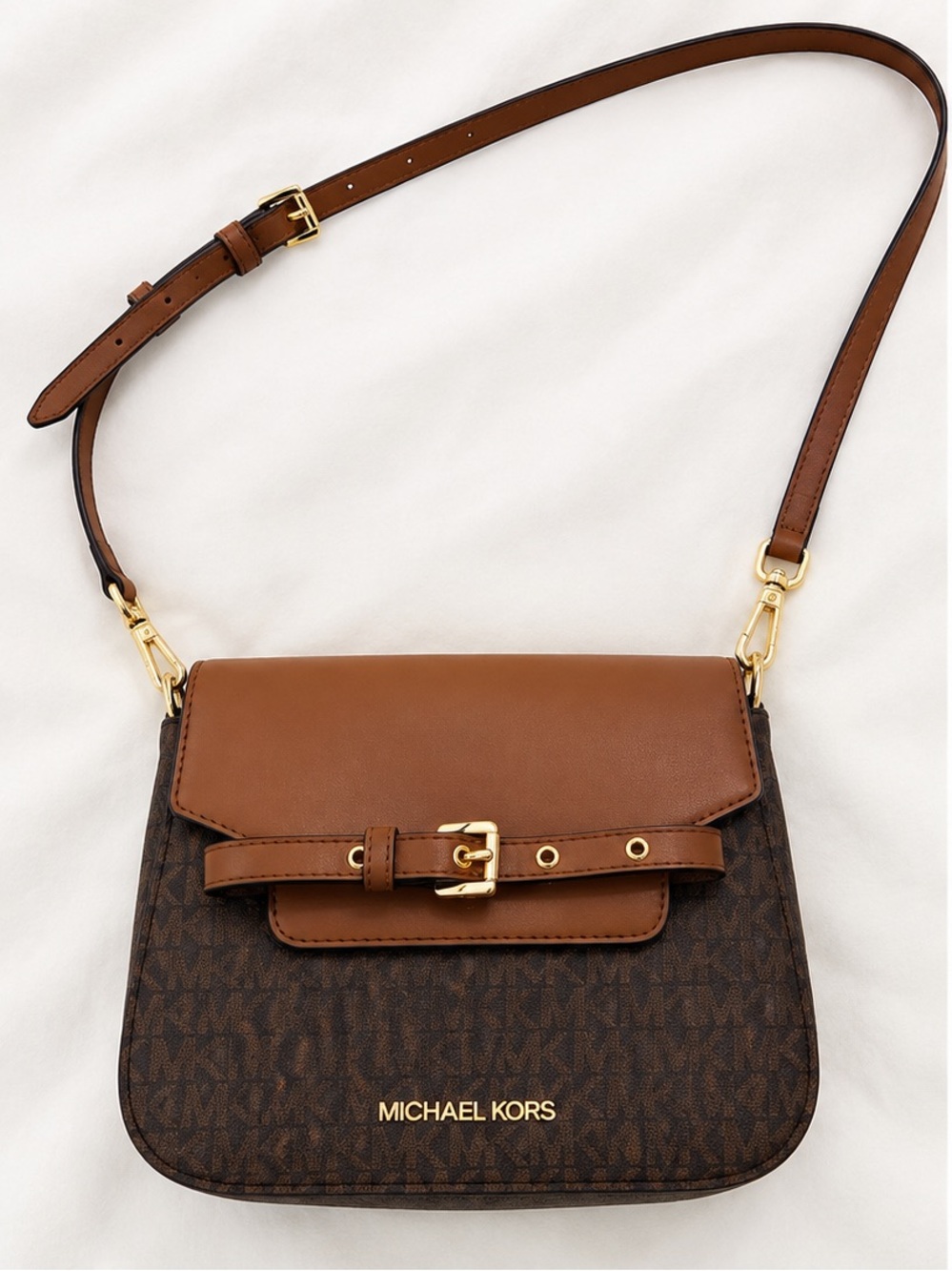 Michael Kors Brown and Tan Logo Crossbody Bag